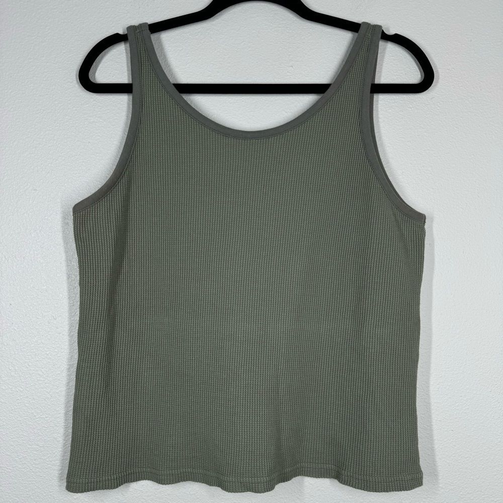 Wol Hide Scoop Back Waffle Knit Tank Top Green Organic Cotton Womens Size Medium